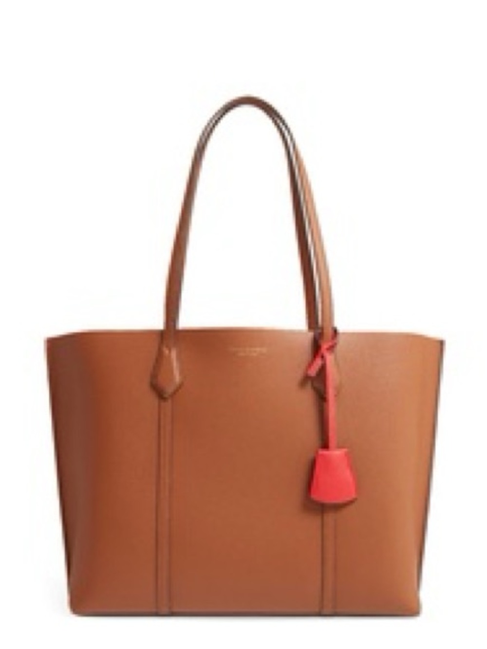 Tory Burch Perry Triple-Compartment Leather Tote Bag – Brown & Red